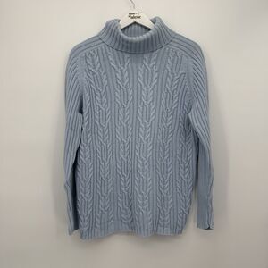 Karen Scott Light Blue Cotton Turtleneck Cable Knit Sweater Size Large Y2k
